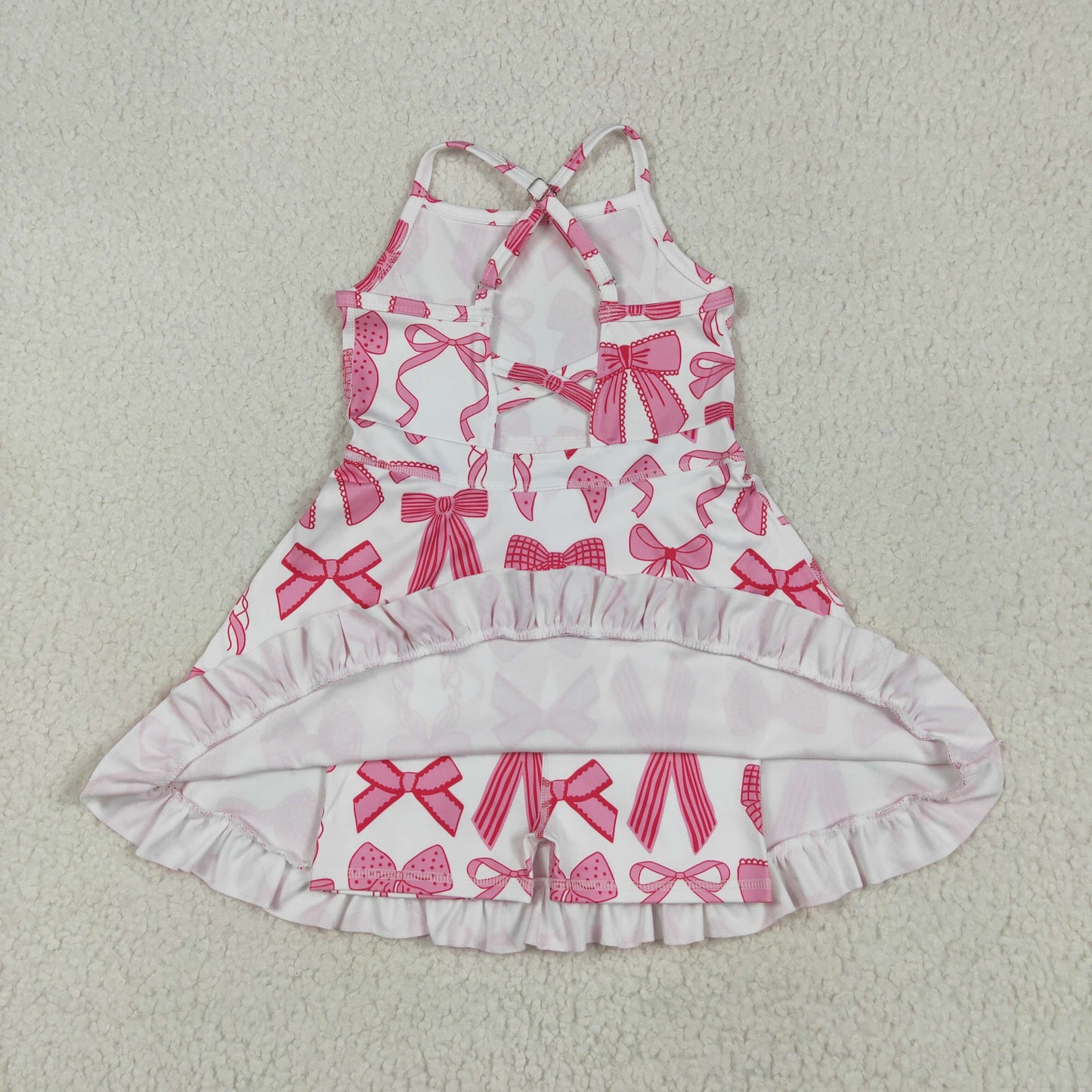 USA Shop Baby Girls Kids Straps Pink Bows Yoga Active Shorts Knee Length Dress