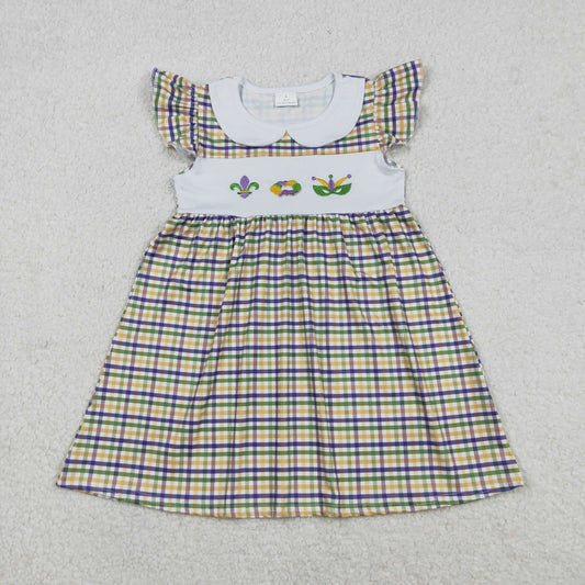 Sibling Baby Boys Girls Embroidery Anchors Donuts Masks Plaid Dress Mardi Gras Set