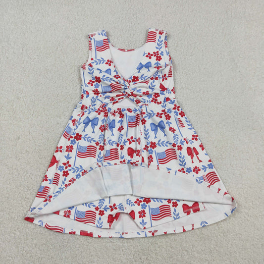 USA Shop Baby Girls Kids Bows Flags 4th of July Yoga Active Shorts Knee Length Dress