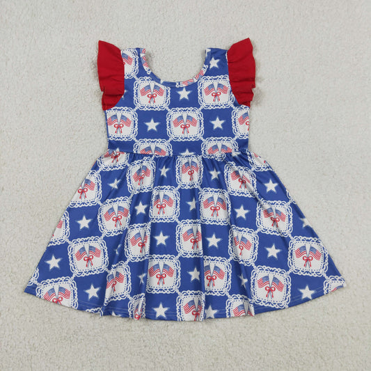 Sibling Baby Girls Kids 4th of July Flags Bows Stars Dress Jumpsuit Clothes