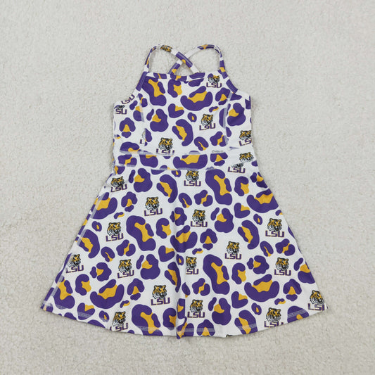 RTS Sibling Baby Girl Kids Sleeveless Leopard Team Knee Length Yoga Active Dresses