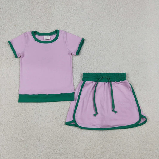 Sibling Baby Girls Adult Women Short Sleeves Purple Cotton Shirts Skirts Shorts Sets Summer Clothes