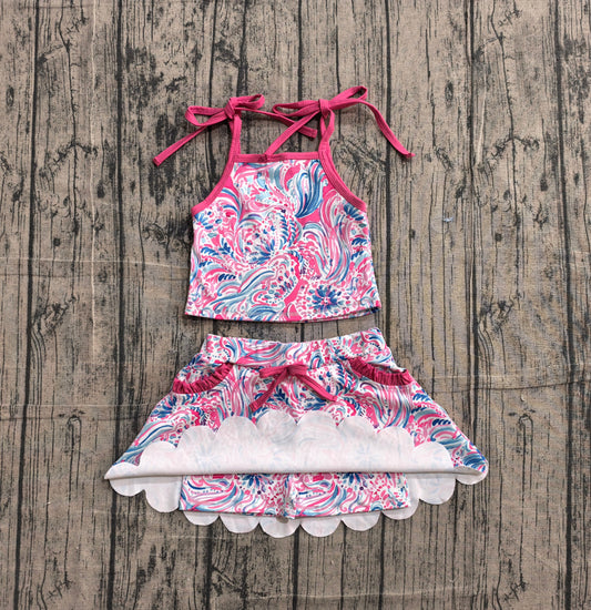 Preorder Baby Girls Kids Straps Colorful Tops Pockets Skirt Shorts Yoga Set