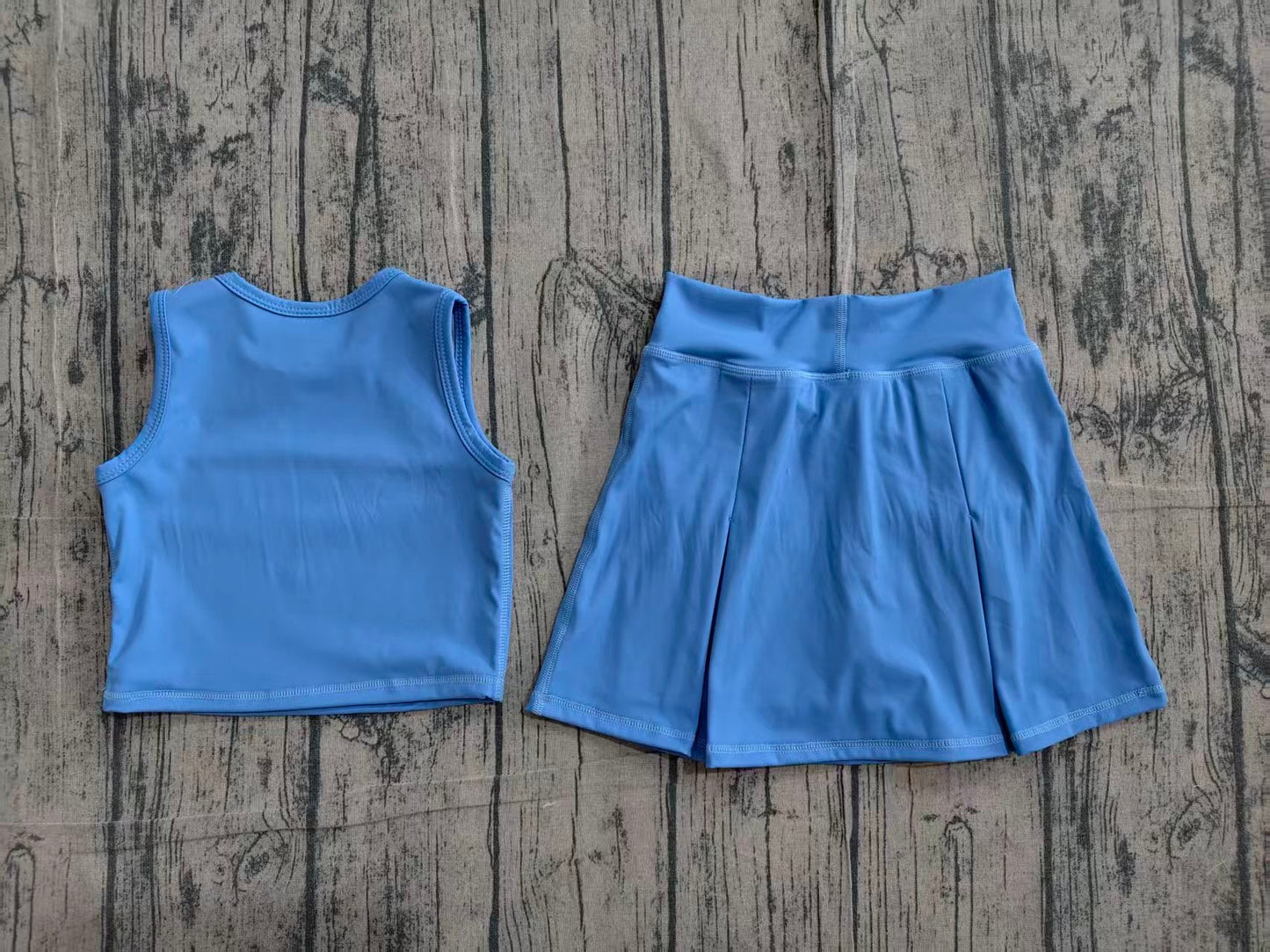 Preorder Baby Girls Kids Blue Tops Shorts Skirt Shorts Summer Yoga Active Clothes Set