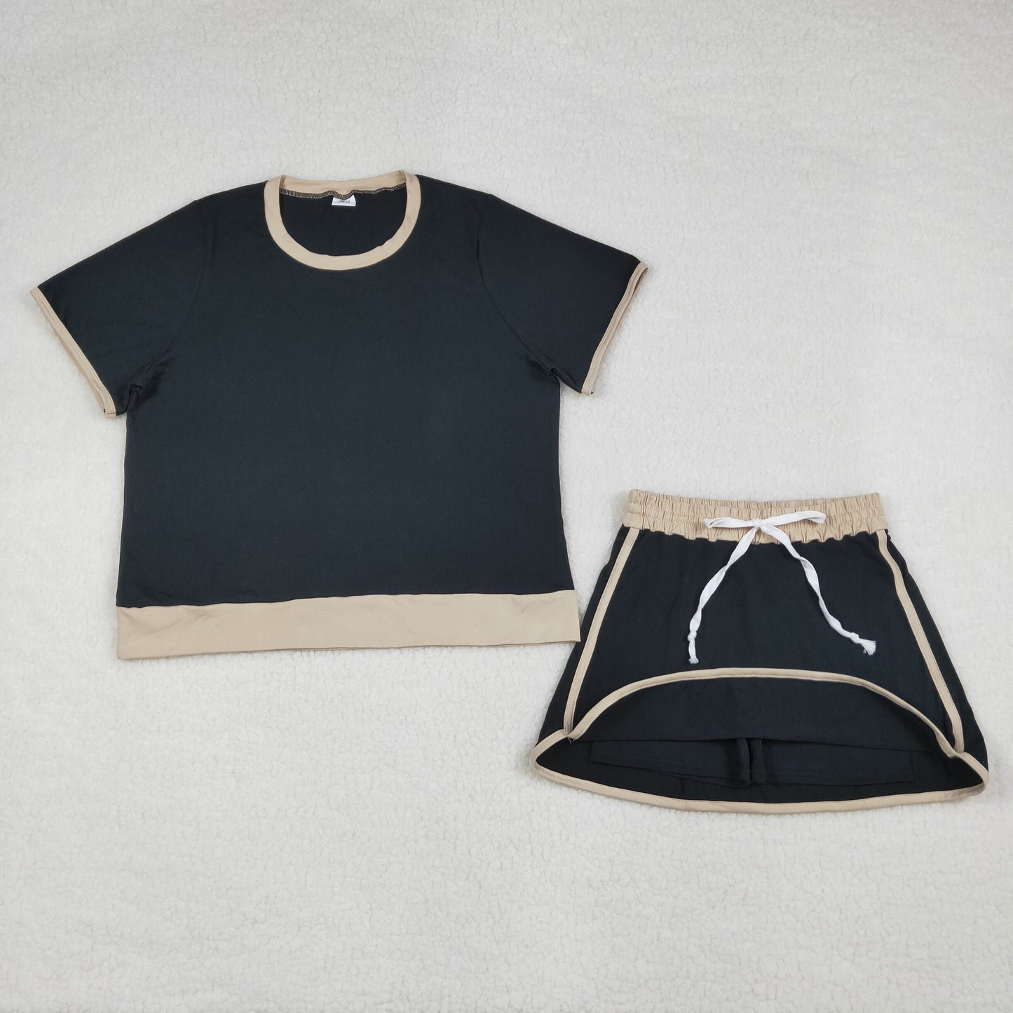 Sibling Baby Girls Adult Women Short Sleeves Black Cotton Shirts Skirts Shorts Sets Summer Clothes