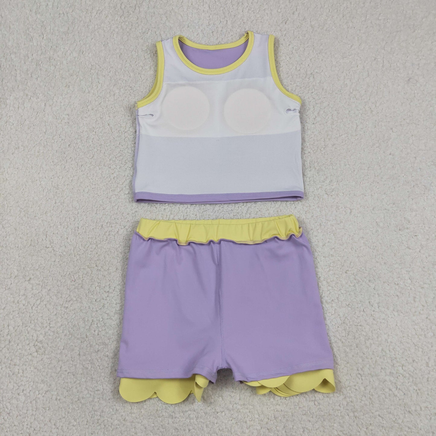 USA Shop Baby Girls Kids Sleeveless Lavender Tops Scallop Skirt Short Yoga Active Set Clothes Set
