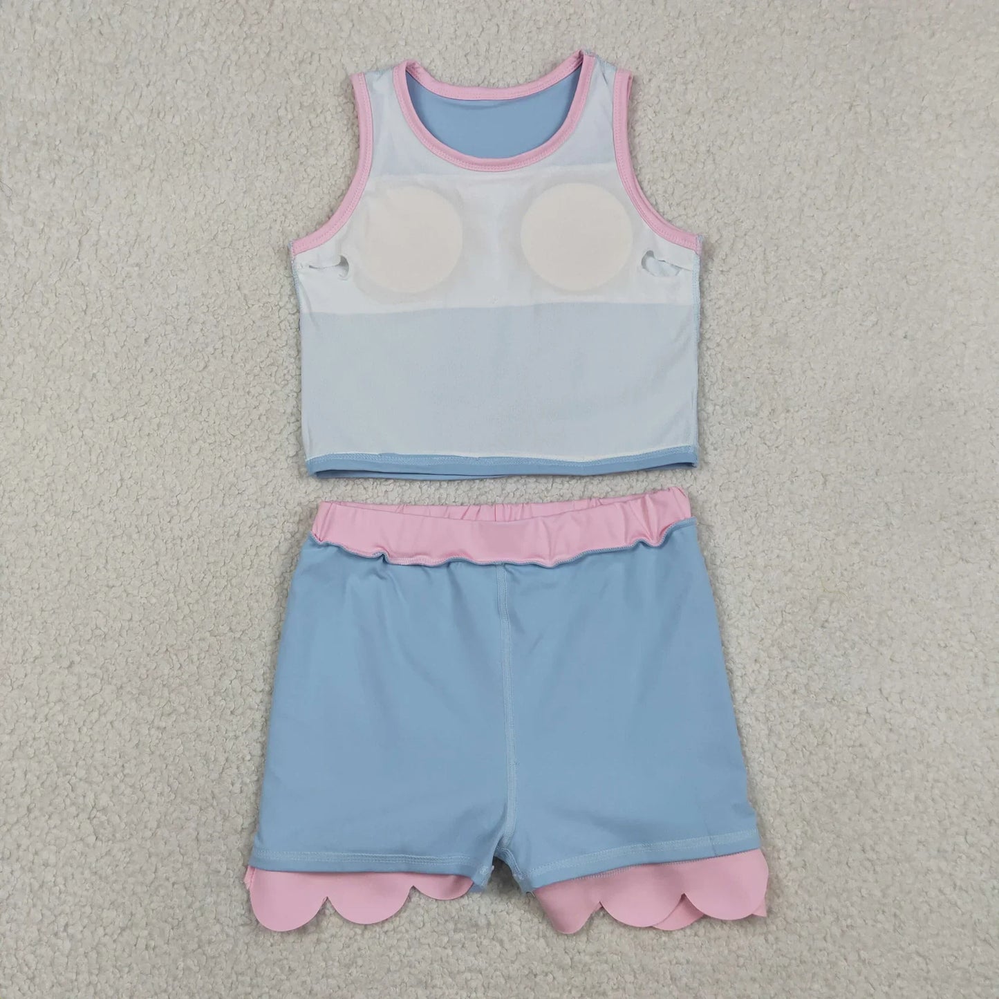 Sibling Baby Girls Kids Sleeveless Shirts Skirts Shorts Yoga Active Scallop Sets Clothes