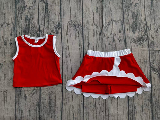 Preorder Baby Girls Kids Shirt Scallop Skirt Shorts Yoga Active Red Set Clothes