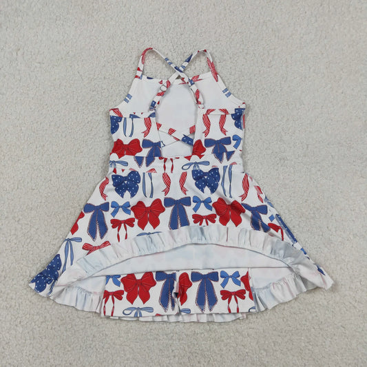 US Shop Baby Girls Kids Straps Bows 4th of July Yoga Ruffle Knee Length Dress