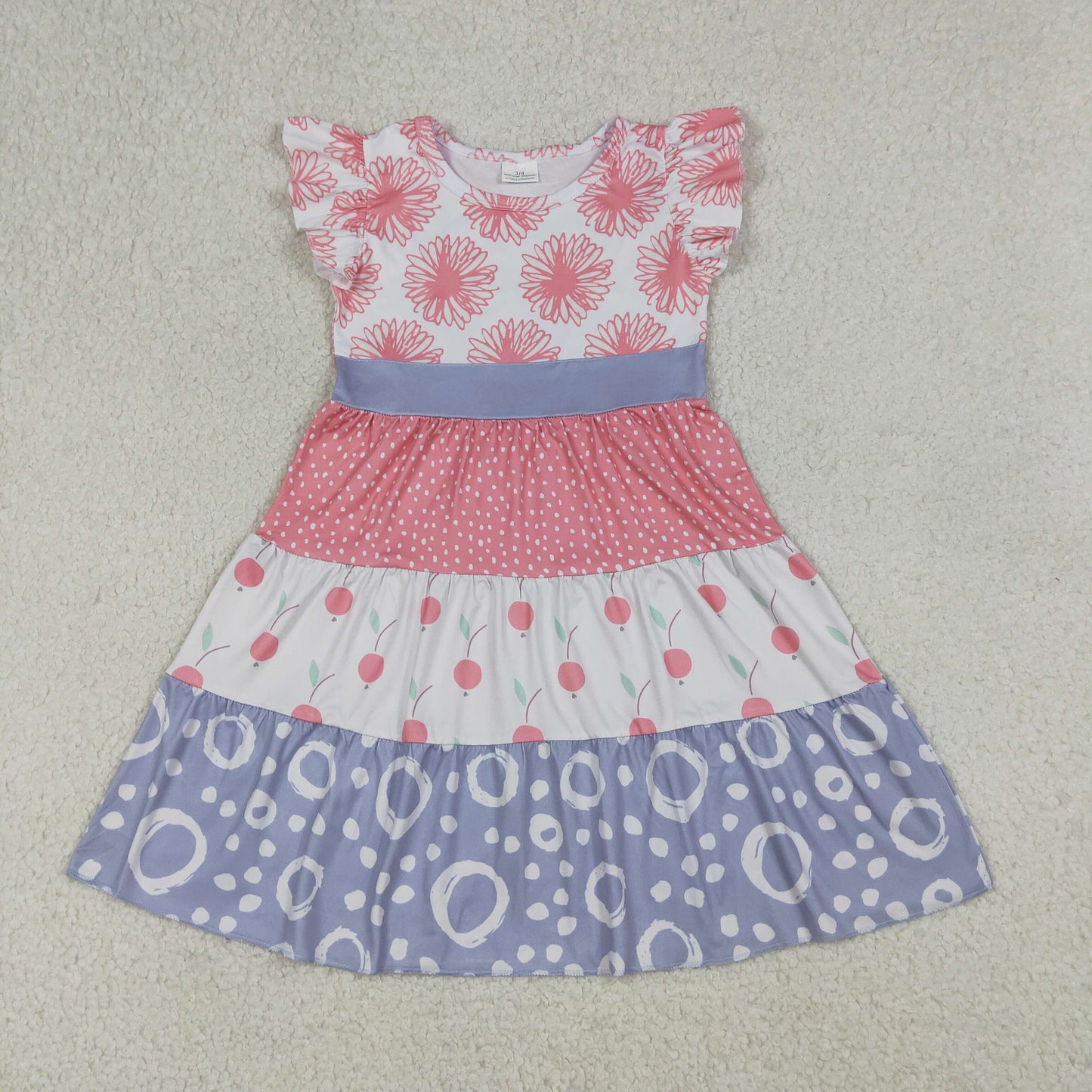 Baby Girls Kids Short Sleeves Flower Knee Length Pink Dress Summer Clothes
