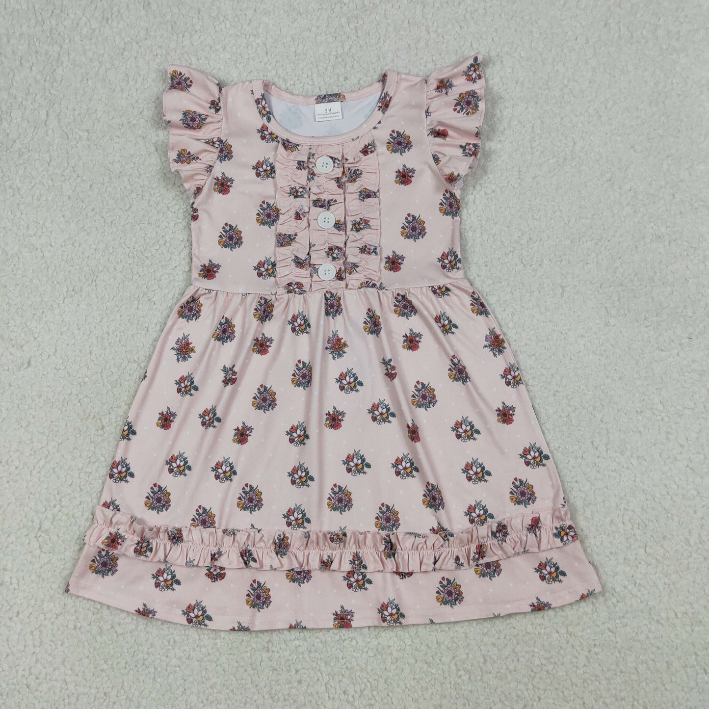 Baby Girls Kids Short Sleeves Flower Knee Length Buttons Dress Summer Clothes