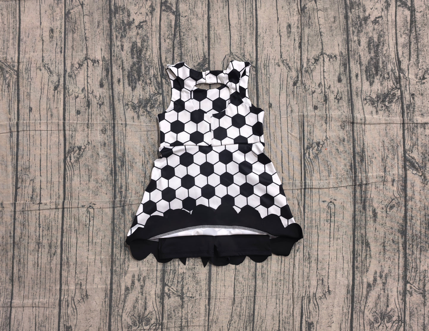 Preorder Baby Girls Kids Soccer Bows Scallop Yoga Active Black Dress