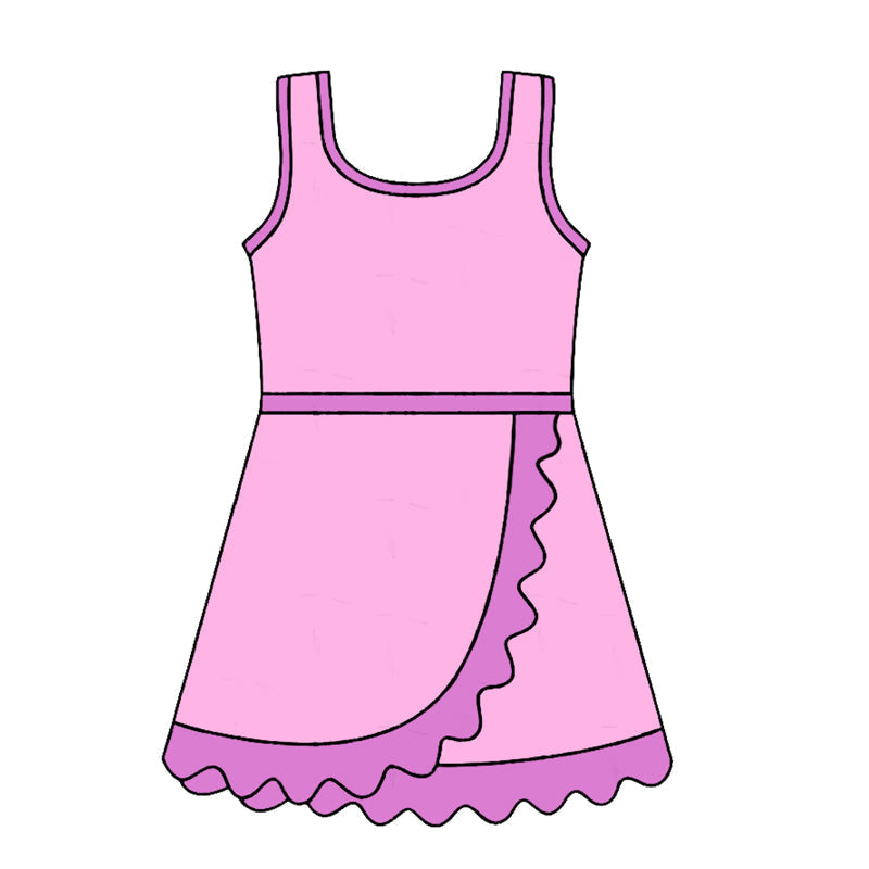 Preorder Baby Girls Kids Sleeveless Shorts Knee Length Scallop Pink Dress Yoga Active Clothes ( Moq 5 )