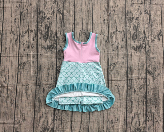 Preorder Baby Girls Kids Yoga Active Shorts Knee Length Mermaid Dress Scallop Clothes