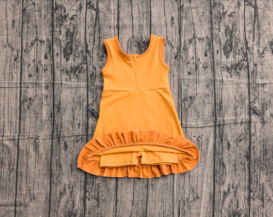 Preorder Baby Girls Kids Sleeveless Shorts Knee Length Orange Dress Yoga Active Scallop Clothes
