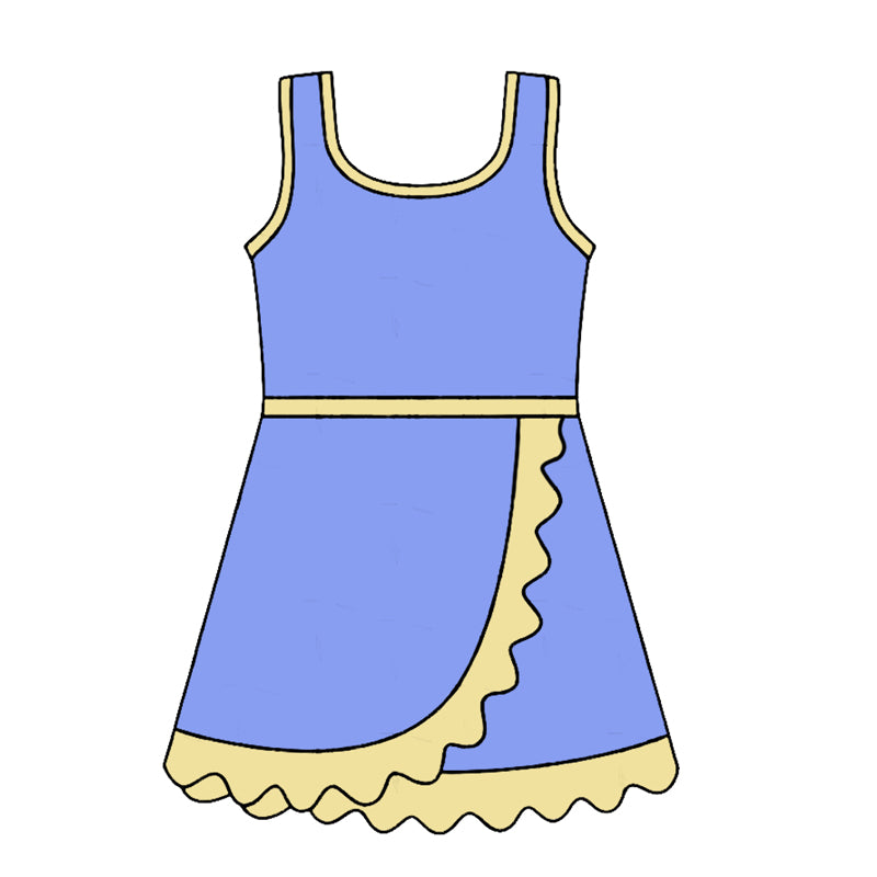 Preorder Baby Girls Kids Sleeveless Shorts Yellow Scallop Blue Dress Yoga Active Clothes ( Moq 5 )