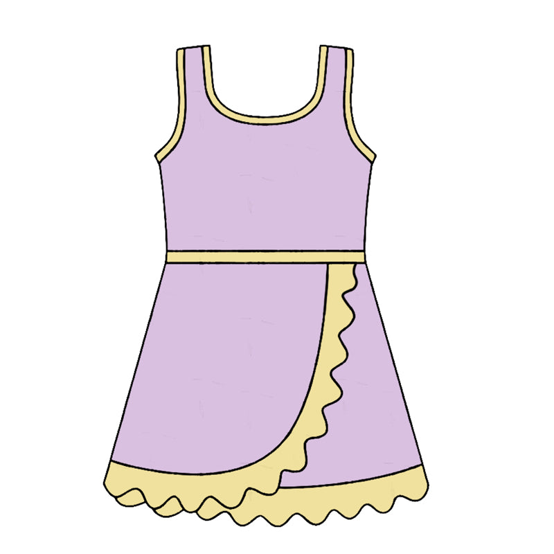 Preorder Baby Girls Kids Sleeveless Shorts Scallop Dress Yoga Active Lavender Clothes ( Moq 5 )