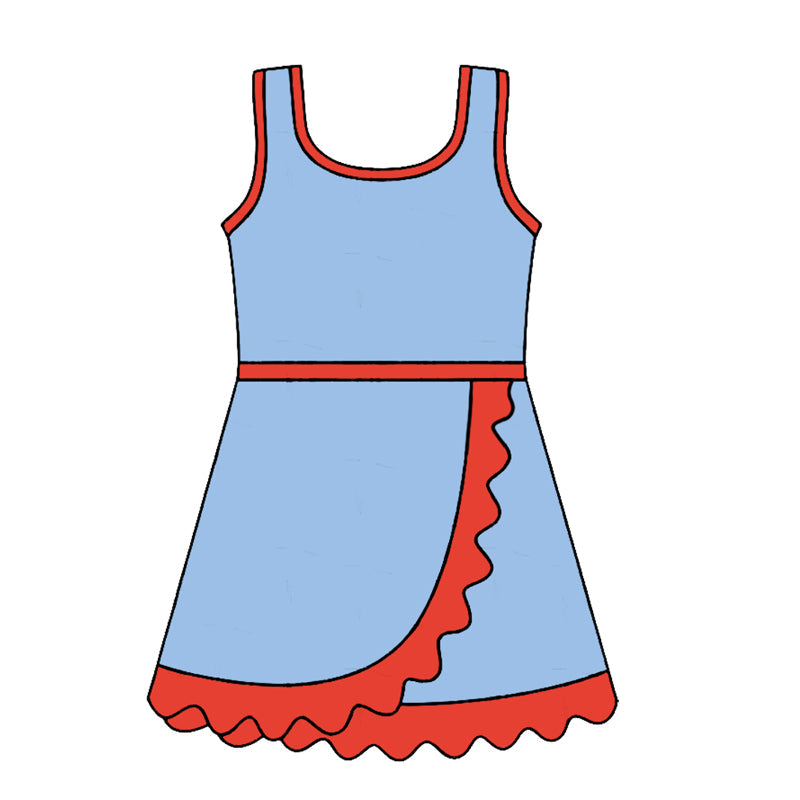Preorder Baby Girls Kids Sleeveless Shorts Red Scallop Blue Dress Yoga Active Clothes ( Moq 5 )
