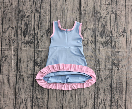 Preorder Baby Girls Kids Sleeveless Shorts Pink Scallop Blue Dress Yoga Active Clothes