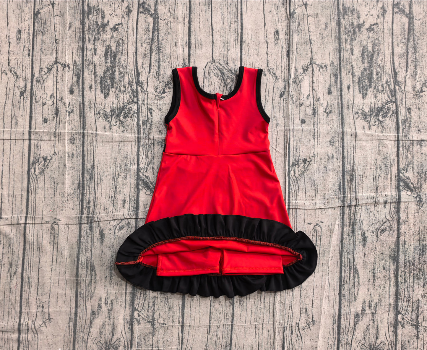 Preorder Baby Girls Kids Sleeveless Shorts Black Scallop Red Dress Yoga Active Clothes