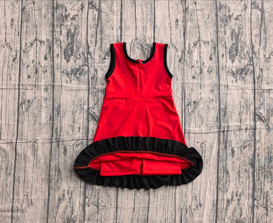 Preorder Baby Girls Kids Sleeveless Shorts Black Scallop Red Dress Yoga Active Clothes