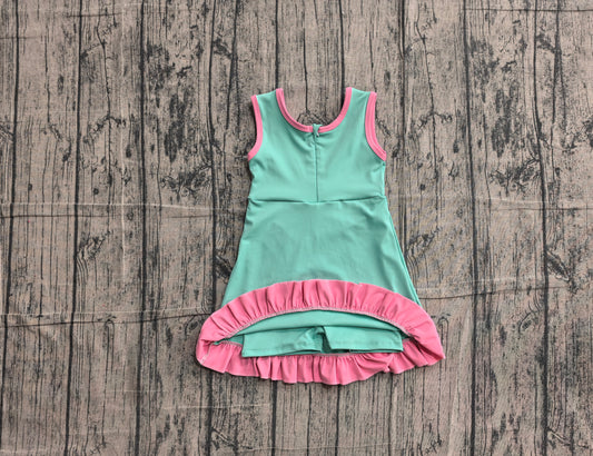 Preorder Baby Girls Kids Sleeveless Shorts Pink Scallop Green Dress Yoga Active Clothes