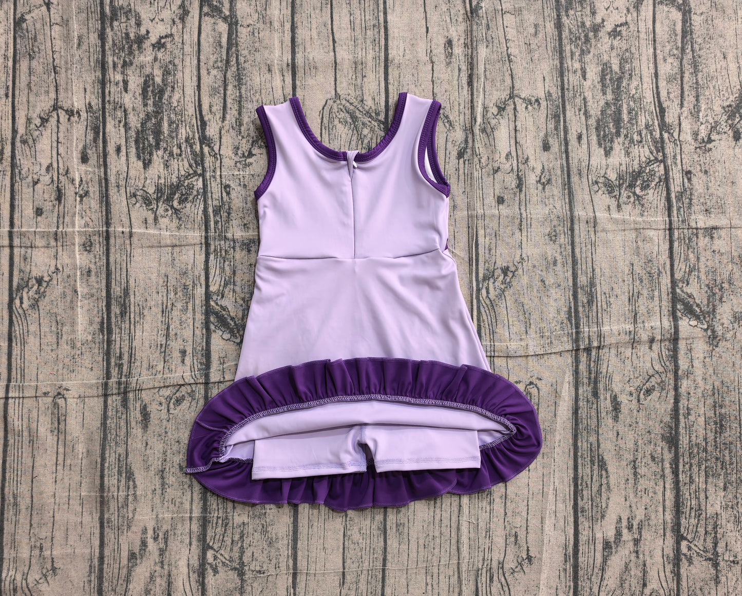 Preorder Baby Girls Kids Sleeveless Shorts Scallop Dress Yoga Active Purple Clothes