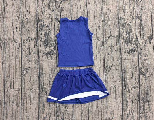 Preorder Baby Girls Kids Sleeveless Tops Skirt Shorts Set Yoga Team Blue Clothes