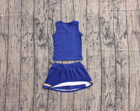 Preorder Baby Girls Kids Sleeveless Tops Blue Skirt Shorts Set Yoga Active Team Clothes