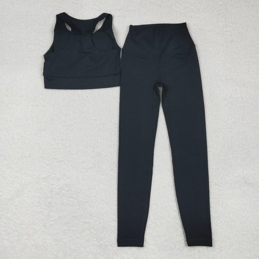 USA Shop Adult Women Sleeveless Vest Pants Yoga Active Black Set