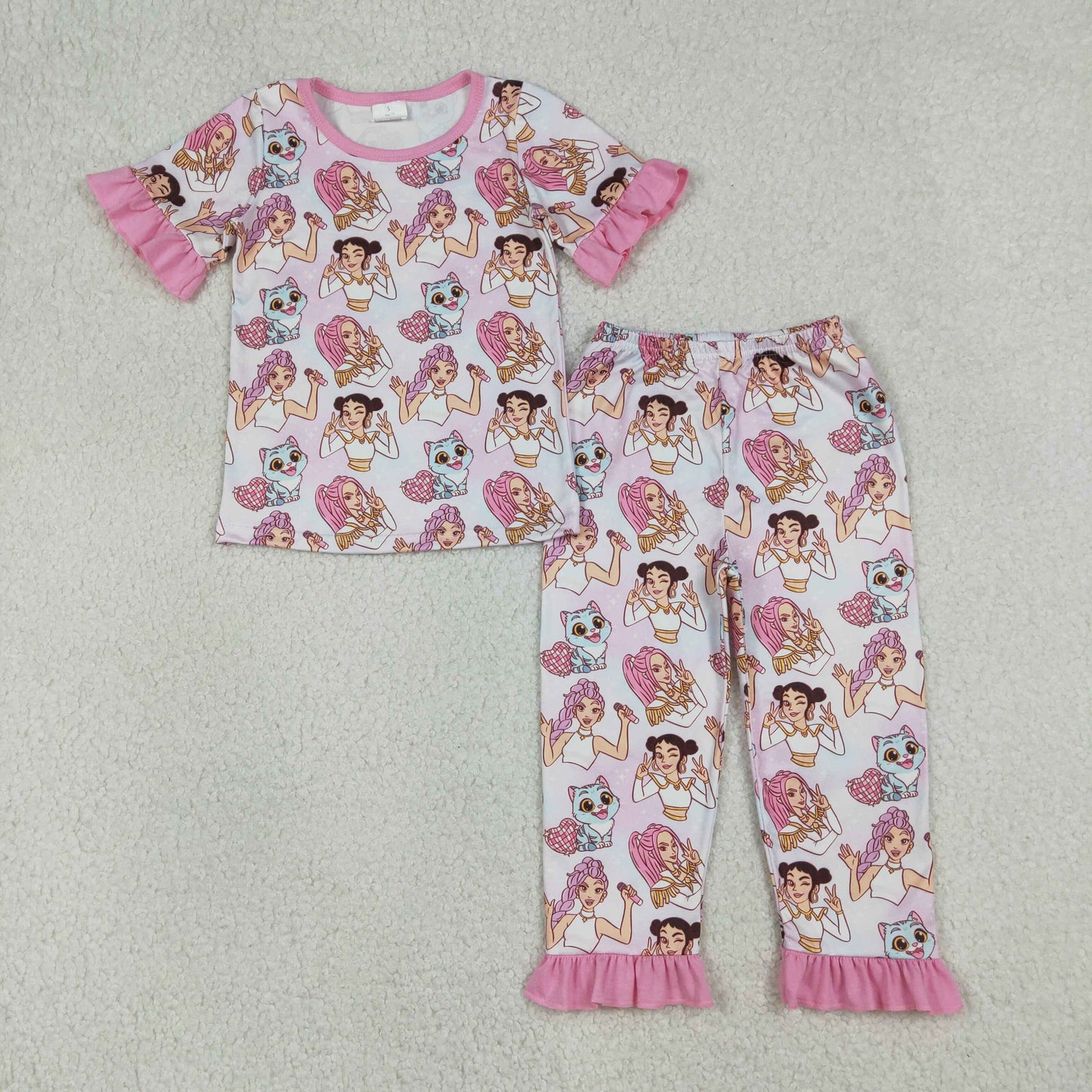 RTS Sibling Baby Girls Kids Short Sleeves Cats Hearts Singer Dress Sets