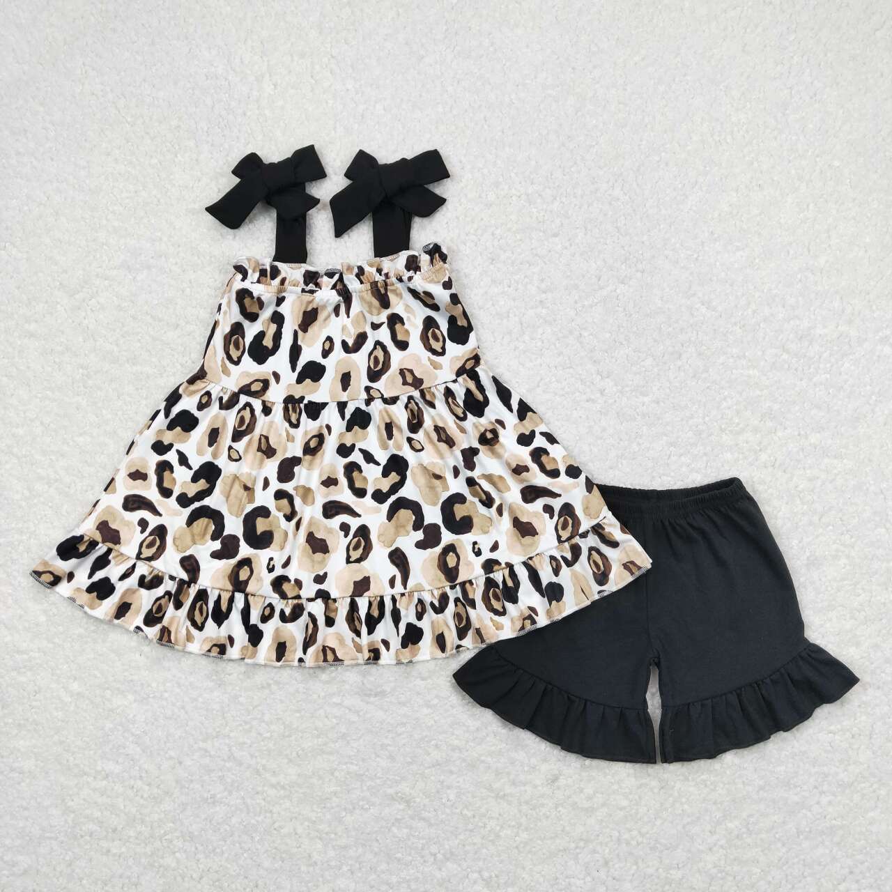 USA Shop Baby Girls Kids Straps Leopard Tunic Black Ruffle Shorts Set Clothes