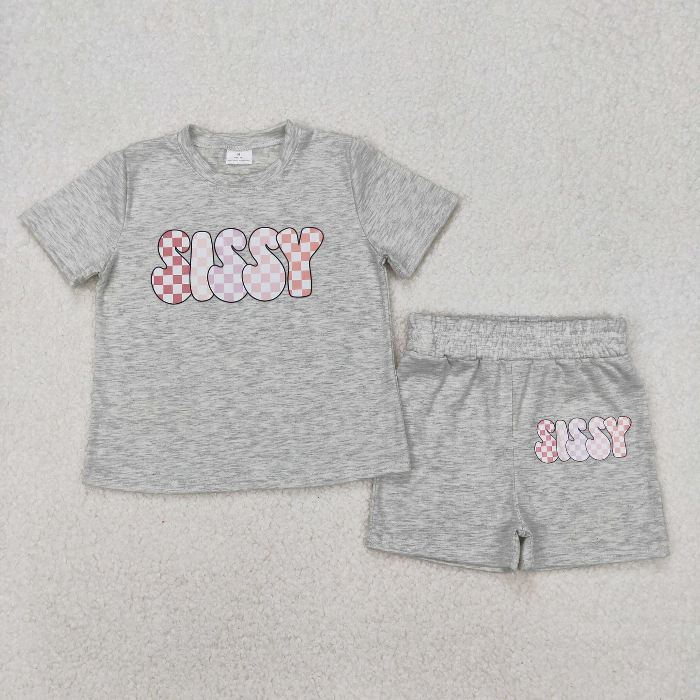 USA Shop Baby Girls Kids Short Sleeves Vinyl Sissy Shirt Grey Shorts Set Clothes