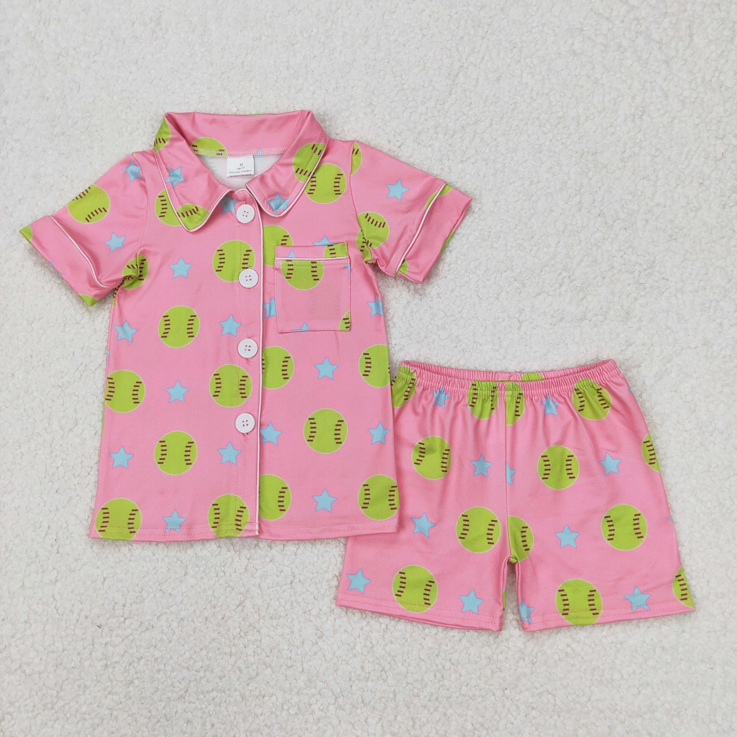 USA Shop Baby Girls Kids Stars Softball Buttons Pocket Shirt Shorts Pajamas Set Clothes