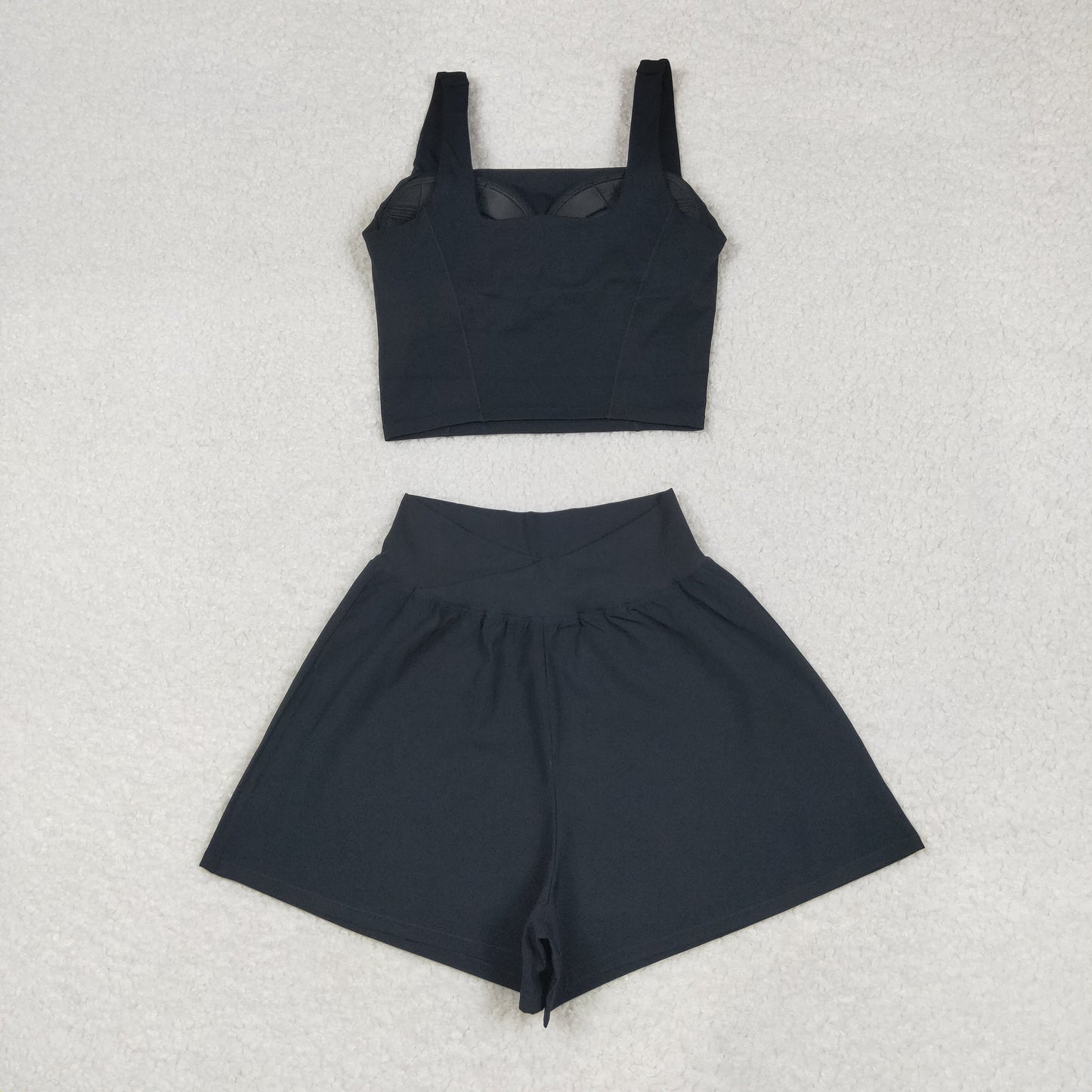 USA Shop Adult Women Strap Vest Shorts Bottom Yoga Active Black Set