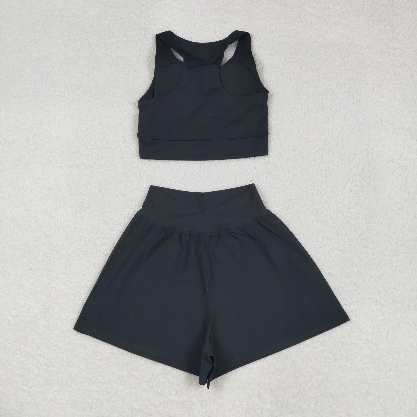 USA Shop Adult Women Sleeveless Tops Shorts Bottoms Yoga Active Black Set