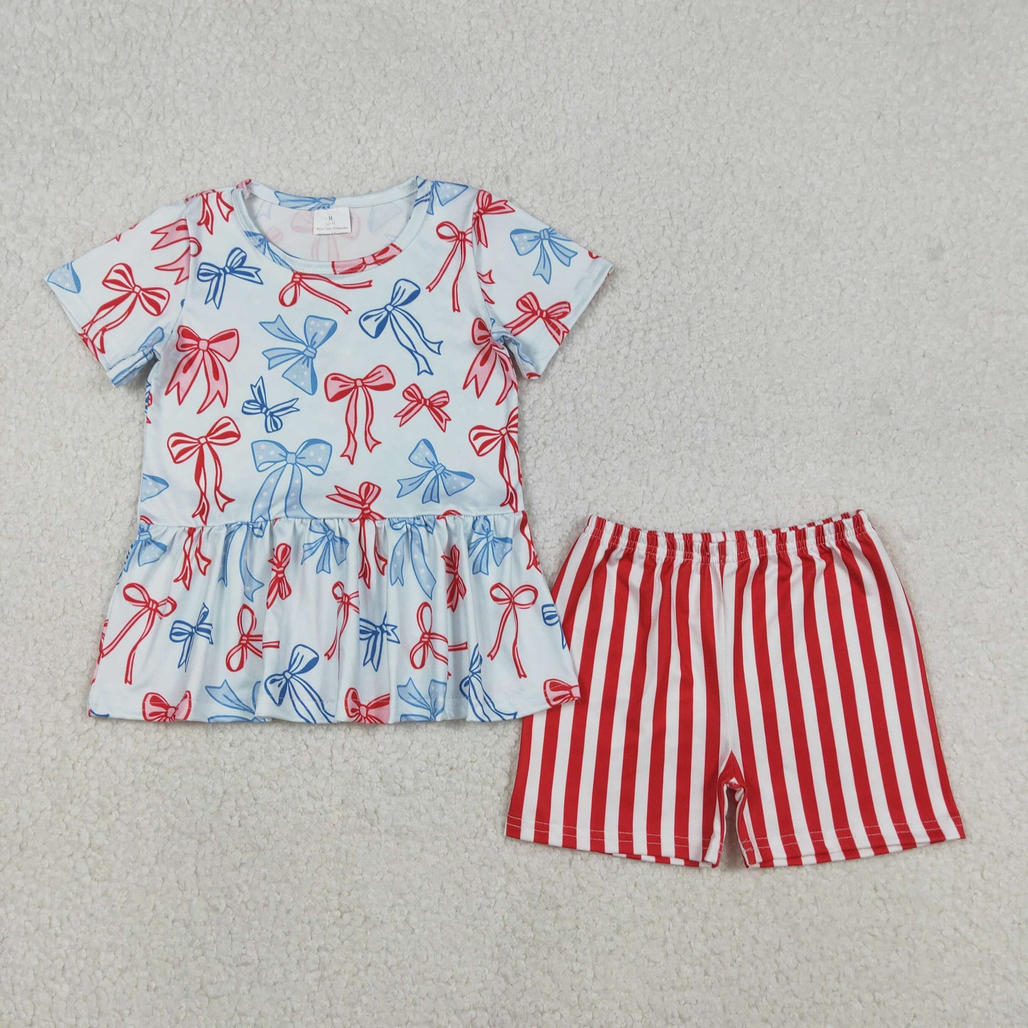 Sibling Baby Girls Short Sleeves Bows Boots Tops Shorts 4th of July Clothes Sets