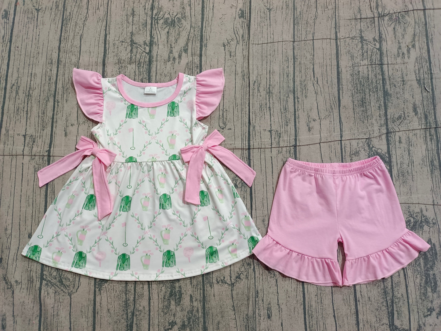 RTS Baby Girls Kids Short Sleeves Golf Floral Bows Tunic Pink Shorts Clothes Set