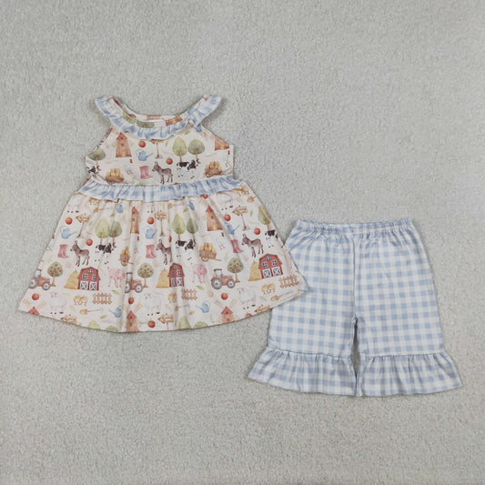 Sibling Baby Girls Kids Farm Animals Ruffle Tops Shorts Set Romper Summer Clothes