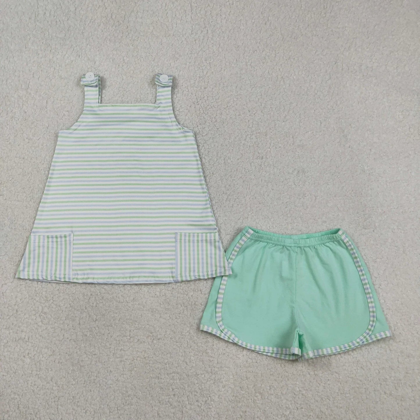 RTS Sibling Baby Girls Sleeveless Stripes Tops Shorts Set Romper Summer Clothes