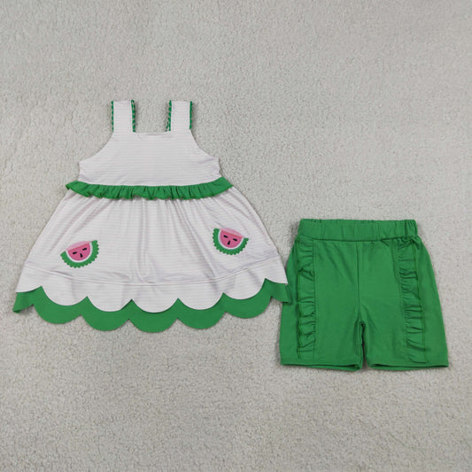 Sibling Baby Boys Girls Kids Embroidery Watermelon Stripes Tops Shorts Sets Summer Clothes
