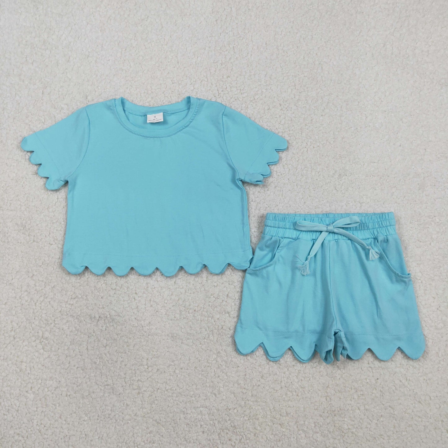 RTS Sibling Baby Girls Kids Short Sleeves Shirts Cotton Pockets Scallop Shorts Summer Clothes Sets