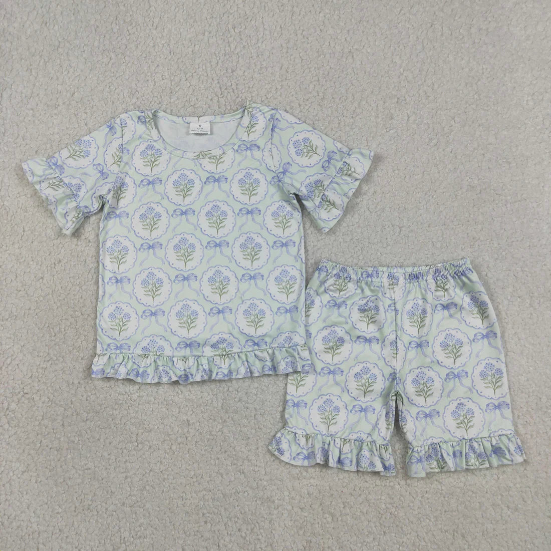 Sibling Baby Girls Kids Short Sleeves Shirts Shorts Sets Flower Bows Goose Pajamas Clothes