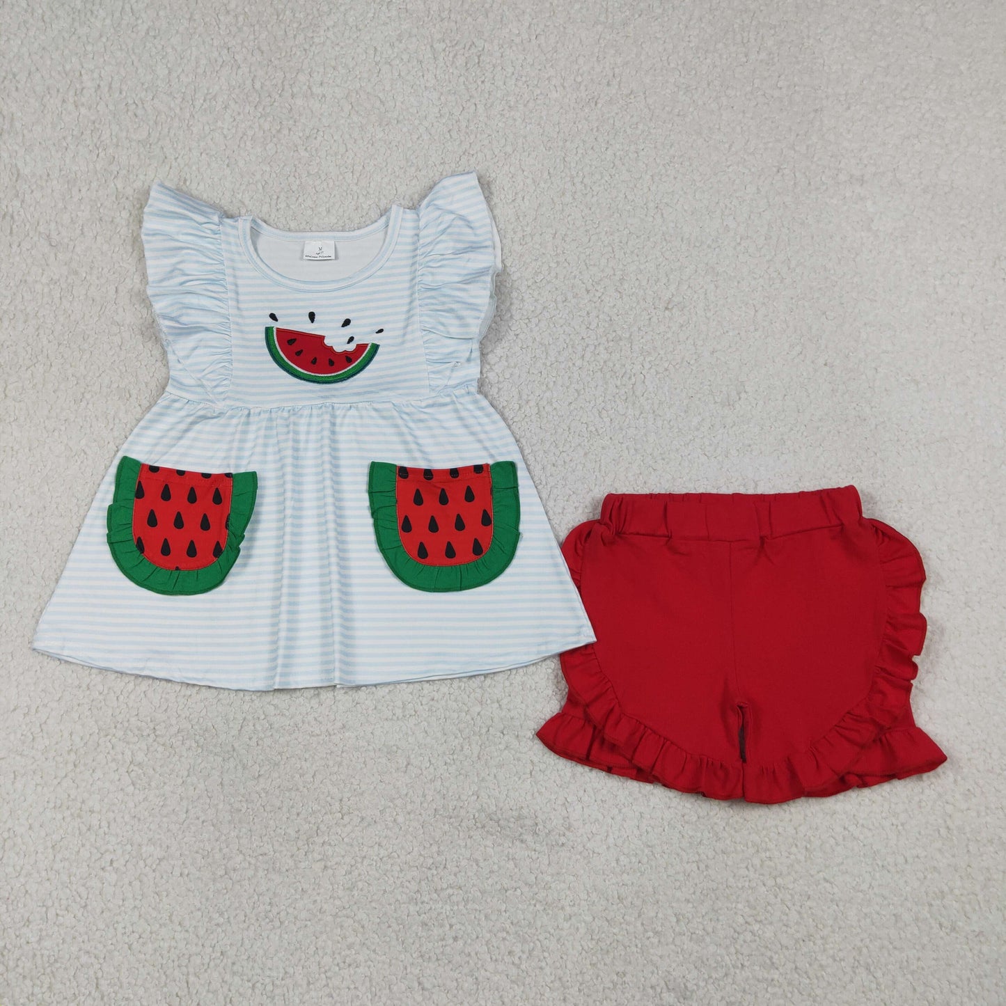 Sibling Baby Boys Girls Kids Embroidery Watermelon Stripes Tops Shorts Sets Summer Clothes