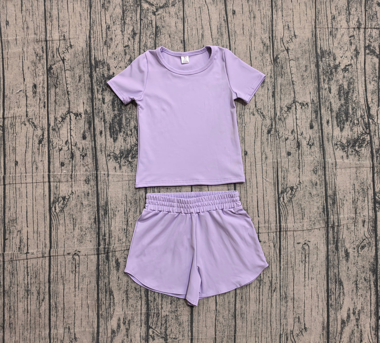 Preorder Baby Girls Kids Short Sleeves Lavender Shirt Skirt Shorts Yoga Active Set Clothes