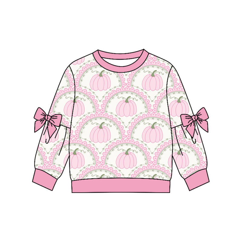 Preorder Baby Girls Kids Long Sleeves Bows Pumpkins Shirt Fall Tops Pink Clothes ( Moq 5 )