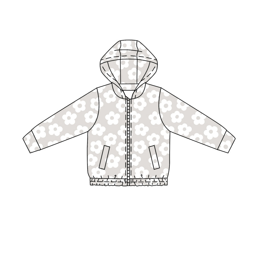 Preorder Baby Girls Kids Long Sleeves Flower Pockets Zipper Hoodie Yoga Active Tops ( Moq 5 )