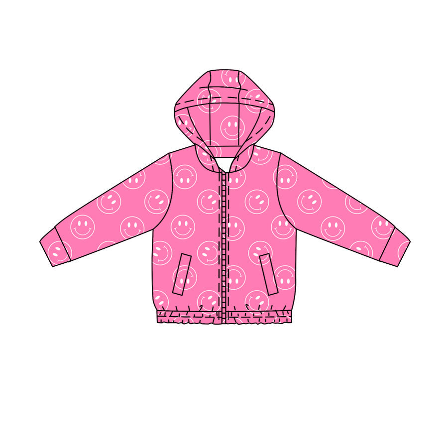 Preorder Baby Girls Kids Long Sleeves Smile Pockets Zipper Hoodie Yoga Active Tops ( Moq 5 )