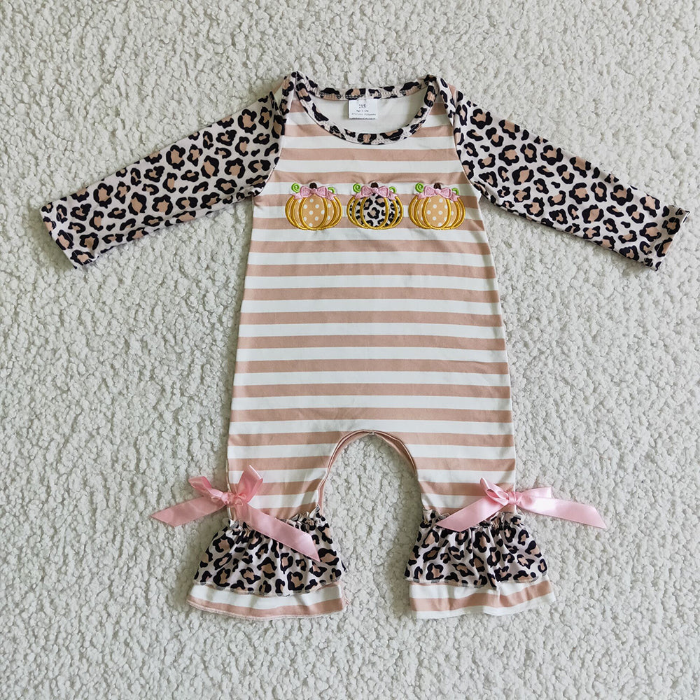 USA Shop Baby Girls Long Sleeves Embroidery Pumpkins Stripes Fall Romper