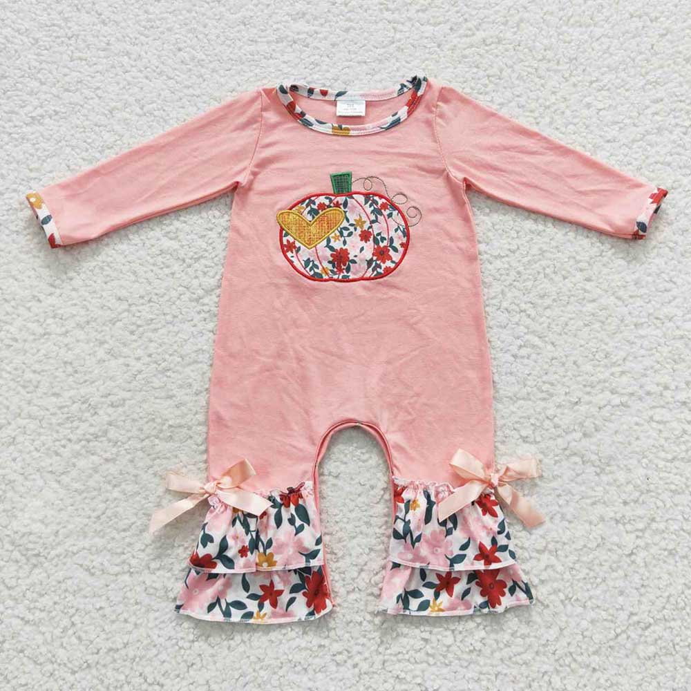 USA Shop Baby Girls Infant Long Sleeves Embroidery Pumpkin Flower Fall Romper
